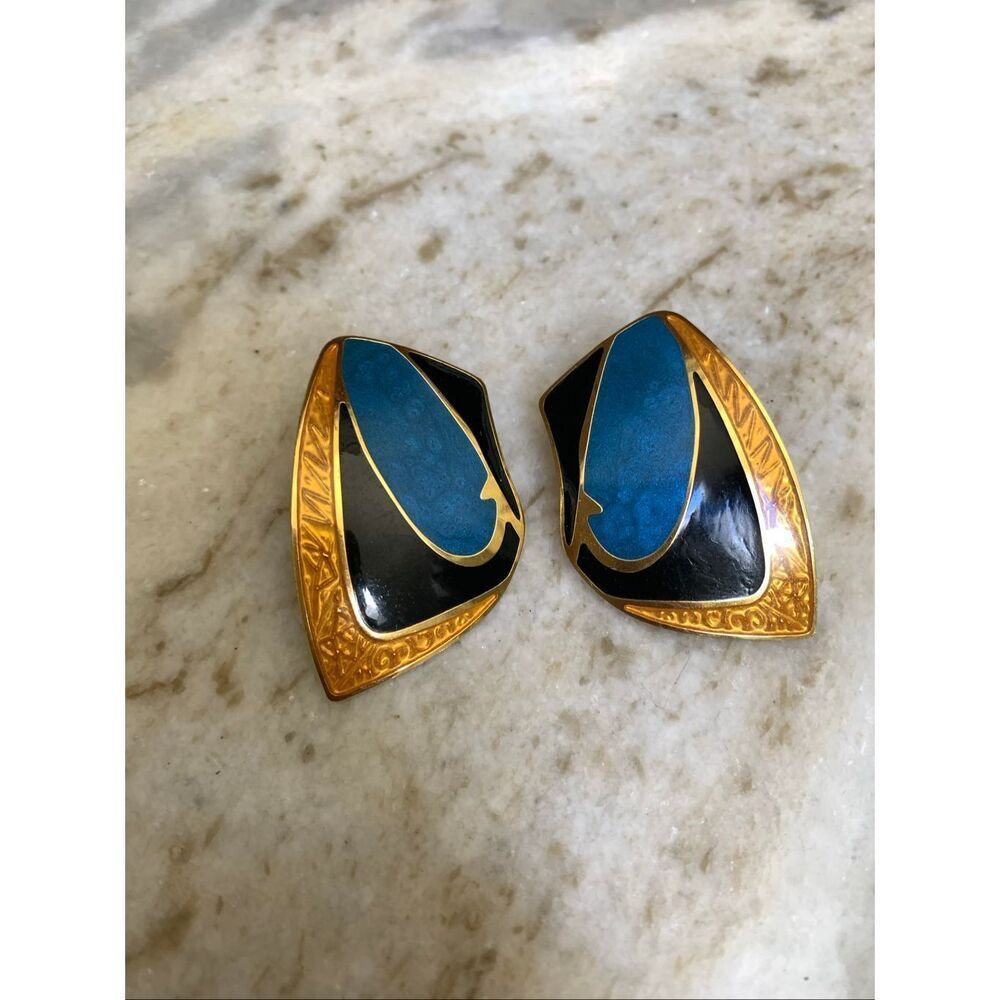 Berebi Vintage Art Deco Earrings #blue #black #gold